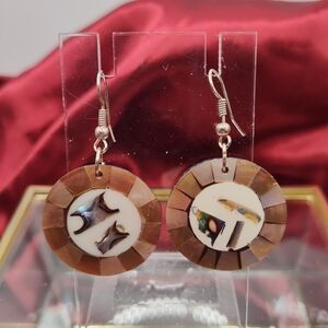 ✨ Vintage Mother Of Pearl And Abolone Mosaic Pierced Earrings